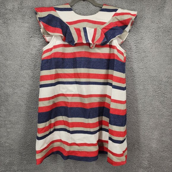 ASOS Womens Size 12 Bold Striped Patriotic V-Back Ruffle Accent Mini Shift Dress - Picture 1 of 12